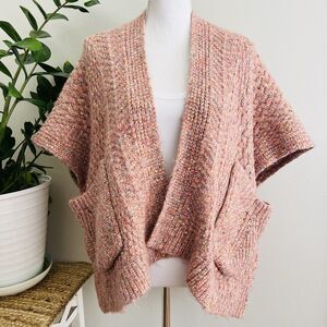 Universal Thread Pink Chunky Knit Ruana Cardigan Sweater Pockets Boho One Size